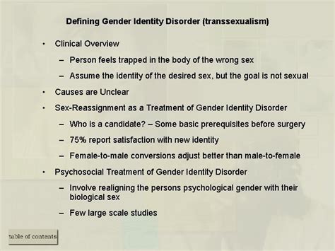 Transsexualism: Clinical guide to gender identity disorder